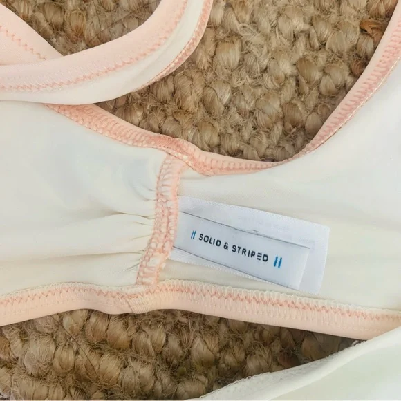 New Solid & Striped Pink White Color-Blocked Tie Front Bikini Top - Picture 6 of 8